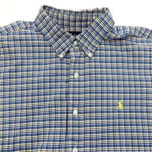 Ralph Lauren Shirt Mens XL Blue Yellow Plaid Custom Fit Button Down Long Sleeve